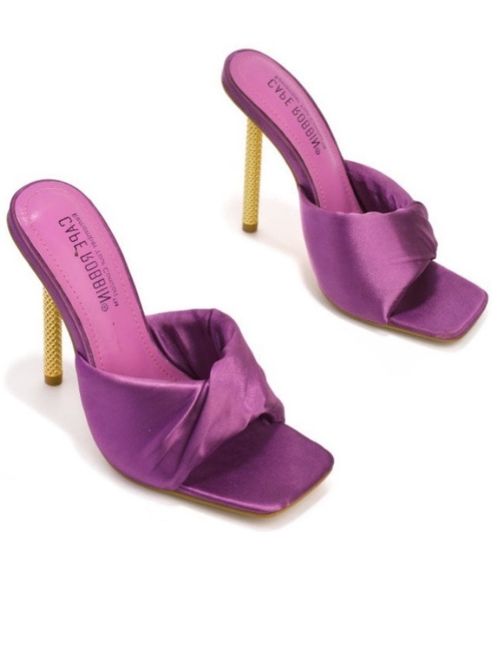 Cape Robbin Quin Mauve Pink Satin Sandals W/A Gold Stiletto 4”Heel Sz 8W NWB